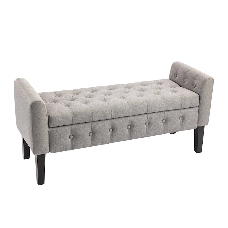 Panca pouf contenitore in tessuto trapuntato a bottoni, gambe in legno di gomma, coperchio ribaltabile, capacità 136 kg, 127 cm L x 59 cm H