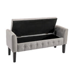 Panca pouf contenitore in tessuto trapuntato a bottoni, gambe in legno di gomma, coperchio ribaltabile, capacità 136 kg, 127 cm L x 59 cm H