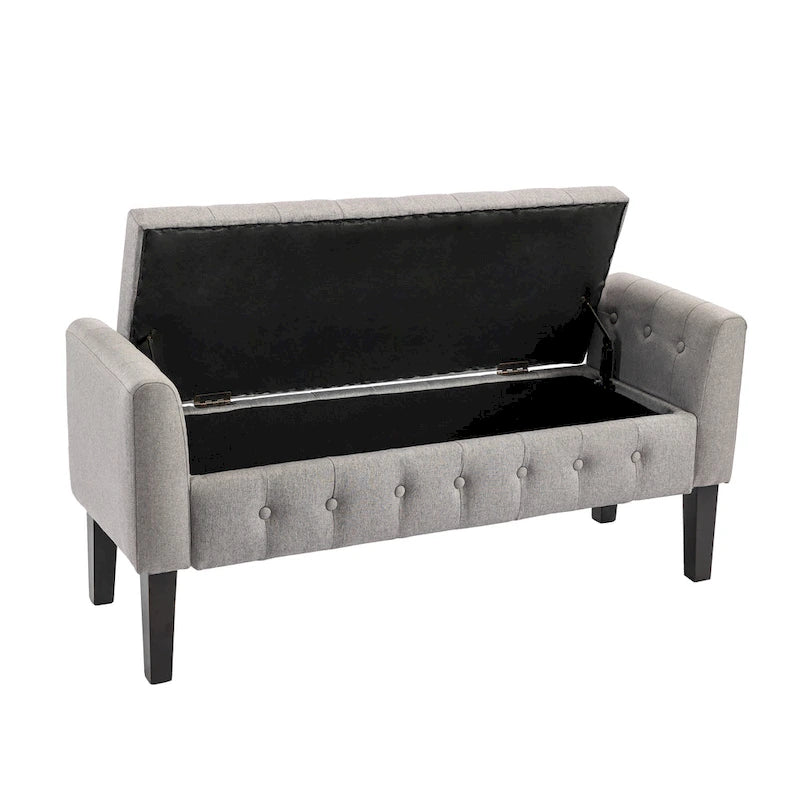 Panca pouf contenitore in tessuto trapuntato a bottoni, gambe in legno di gomma, coperchio ribaltabile, capacità 136 kg, 127 cm L x 59 cm H