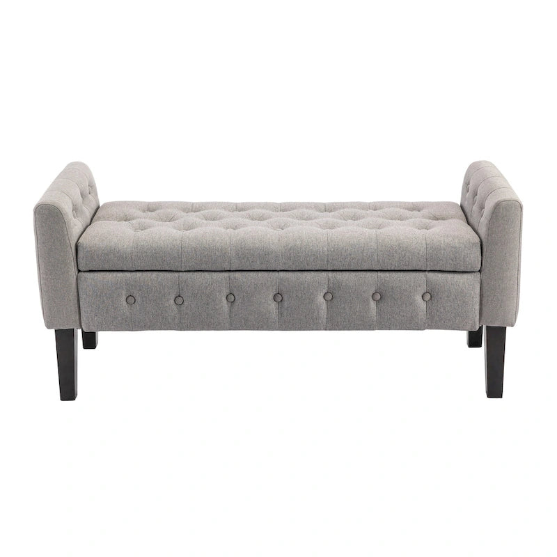 Panca pouf contenitore in tessuto trapuntato a bottoni, gambe in legno di gomma, coperchio ribaltabile, capacità 136 kg, 127 cm L x 59 cm H