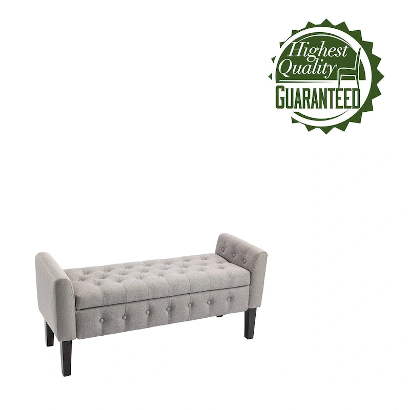 Panca pouf contenitore in tessuto trapuntato a bottoni, gambe in legno di gomma, coperchio ribaltabile, capacità 136 kg, 127 cm L x 59 cm H