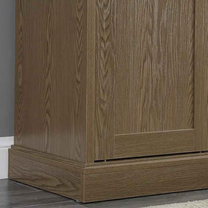 Mobile porta TV da 60" stile rustico per TV fino a 65", ante scorrevoli a fienile, ripiani aperti, contenitori in tessuto, gestione cavi