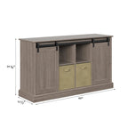 Mobile porta TV da 60" stile rustico per TV fino a 65", ante scorrevoli a fienile, ripiani aperti, contenitori in tessuto, gestione cavi