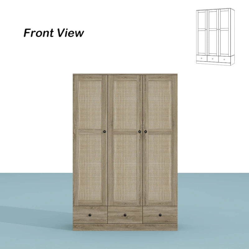 Armadio in Legno "Fascino Naturale" - Design Traspirante in Rattan, Ampio Spazio Contenitivo