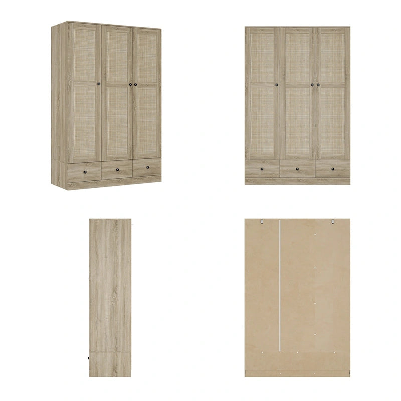 Armadio in Legno "Fascino Naturale" - Design Traspirante in Rattan, Ampio Spazio Contenitivo