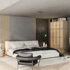 Armadio in Legno "Fascino Naturale" - Design Traspirante in Rattan, Ampio Spazio Contenitivo