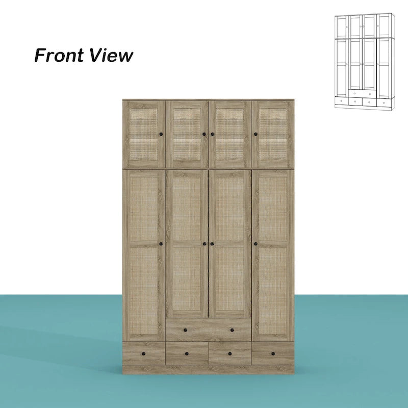 Armadio in Legno "Fascino Naturale" - Design Traspirante in Rattan, Ampio Spazio Contenitivo