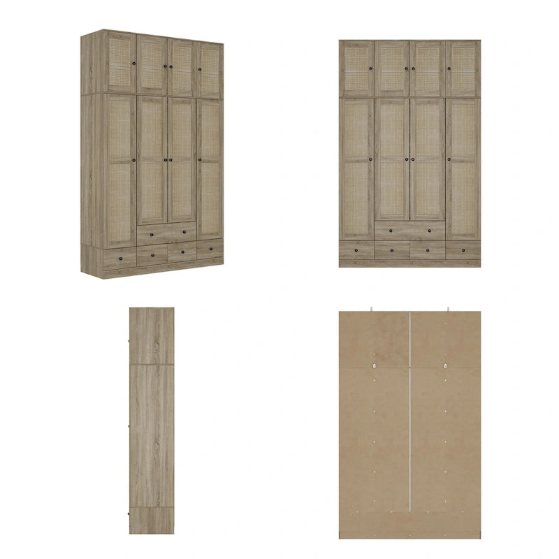 Armadio in Legno "Fascino Naturale" - Design Traspirante in Rattan, Ampio Spazio Contenitivo