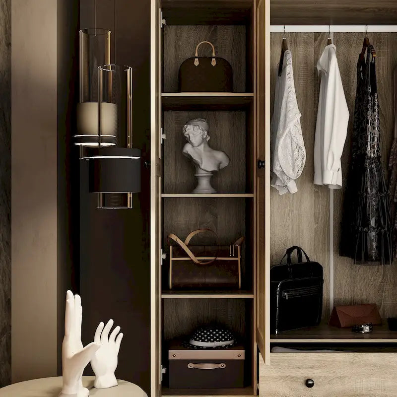 Armadio in Legno "Fascino Naturale" - Design Traspirante in Rattan, Ampio Spazio Contenitivo