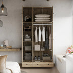 Armadio in Legno "Fascino Naturale" - Design Traspirante in Rattan, Ampio Spazio Contenitivo