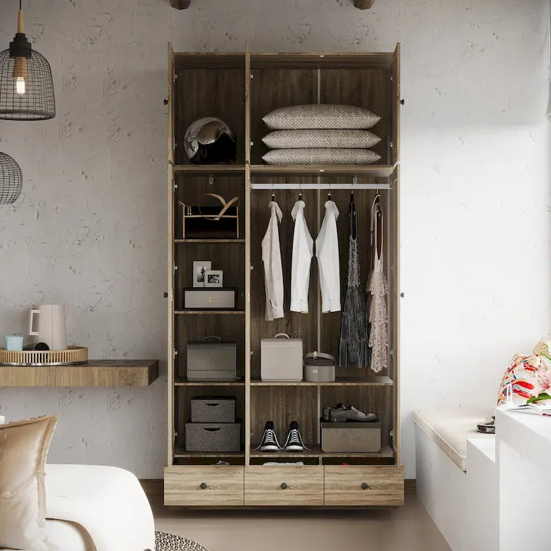 Armadio in Legno "Fascino Naturale" - Design Traspirante in Rattan, Ampio Spazio Contenitivo