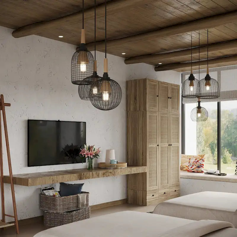 Armadio in Legno "Fascino Naturale" - Design Traspirante in Rattan, Ampio Spazio Contenitivo