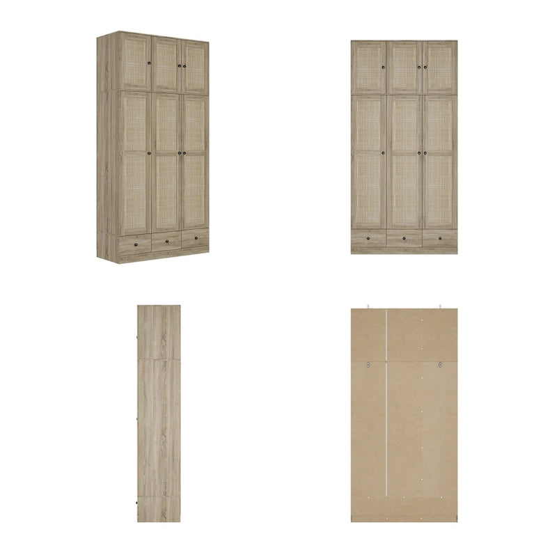 Armadio in Legno "Fascino Naturale" - Design Traspirante in Rattan, Ampio Spazio Contenitivo