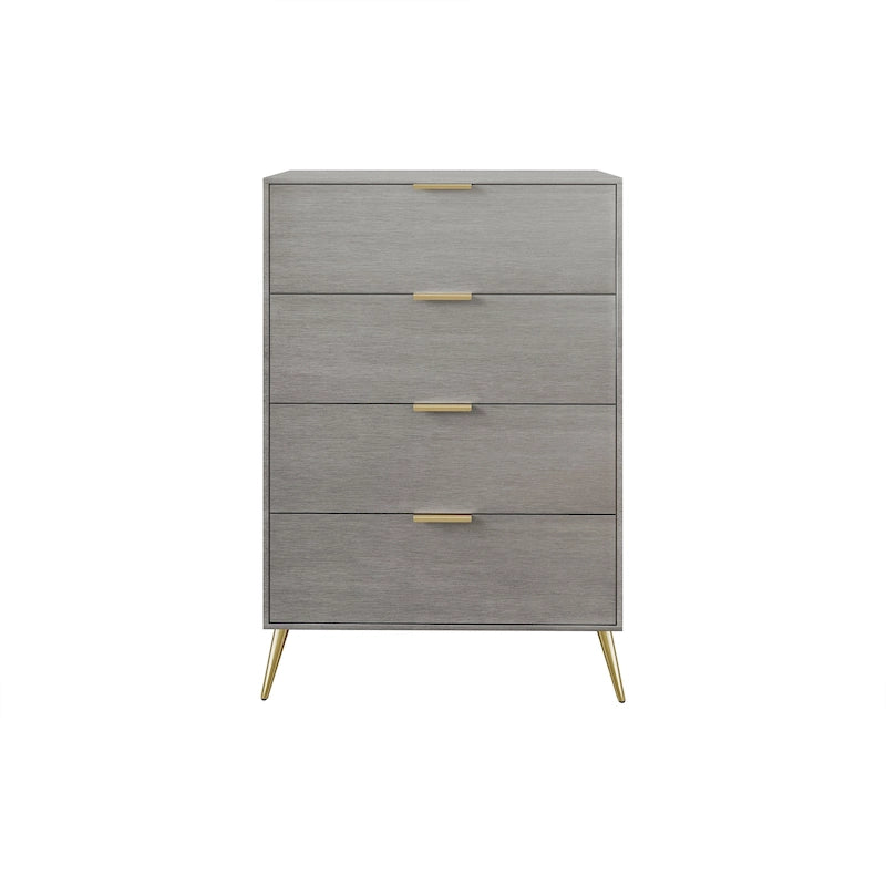 Cassettiera moderna a 4 cassetti in legno, gambe e maniglie in metallo dorato, legno massello + ingegnerizzato, 4 colori, 37,3 cm L x 107,3 cm H