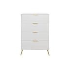 Cassettiera moderna a 4 cassetti in legno, gambe e maniglie in metallo dorato, legno massello + ingegnerizzato, 4 colori, 37,3 cm L x 107,3 cm H
