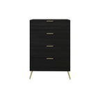 Cassettiera moderna a 4 cassetti in legno, gambe e maniglie in metallo dorato, legno massello + ingegnerizzato, 4 colori, 37,3 cm L x 107,3 cm H