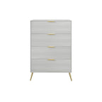 Cassettiera moderna a 4 cassetti in legno, gambe e maniglie in metallo dorato, legno massello + ingegnerizzato, 4 colori, 37,3 cm L x 107,3 cm H
