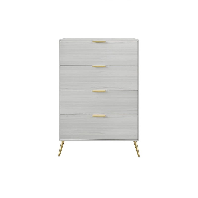 Cassettiera moderna a 4 cassetti in legno, gambe e maniglie in metallo dorato, legno massello + ingegnerizzato, 4 colori, 37,3 cm L x 107,3 cm H