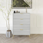Cassettiera moderna a 4 cassetti in legno, gambe e maniglie in metallo dorato, legno massello + ingegnerizzato, 4 colori, 37,3 cm L x 107,3 cm H
