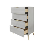 Cassettiera moderna a 4 cassetti in legno, gambe e maniglie in metallo dorato, legno massello + ingegnerizzato, 4 colori, 37,3 cm L x 107,3 cm H