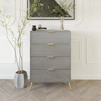 Cassettiera moderna a 4 cassetti in legno, gambe e maniglie in metallo dorato, legno massello + ingegnerizzato, 4 colori, 37,3 cm L x 107,3 cm H