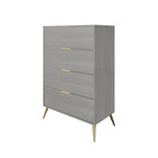 Cassettiera moderna a 4 cassetti in legno, gambe e maniglie in metallo dorato, legno massello + ingegnerizzato, 4 colori, 37,3 cm L x 107,3 cm H