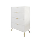 Cassettiera moderna a 4 cassetti in legno, gambe e maniglie in metallo dorato, legno massello + ingegnerizzato, 4 colori, 37,3 cm L x 107,3 cm H