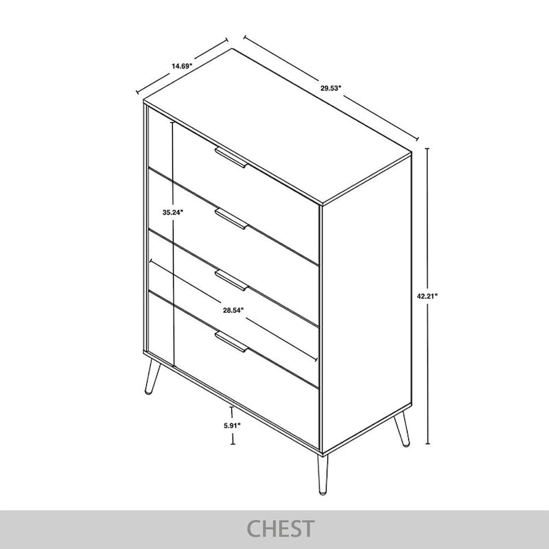 Cassettiera moderna a 4 cassetti in legno, gambe e maniglie in metallo dorato, legno massello + ingegnerizzato, 4 colori, 37,3 cm L x 107,3 cm H