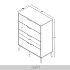 Cassettiera moderna a 4 cassetti in legno, gambe e maniglie in metallo dorato, legno massello + ingegnerizzato, 4 colori, 37,3 cm L x 107,3 cm H