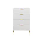 Cassettiera moderna a 4 cassetti in legno, gambe e maniglie in metallo dorato, legno massello + ingegnerizzato, 4 colori, 37,3 cm L x 107,3 cm H