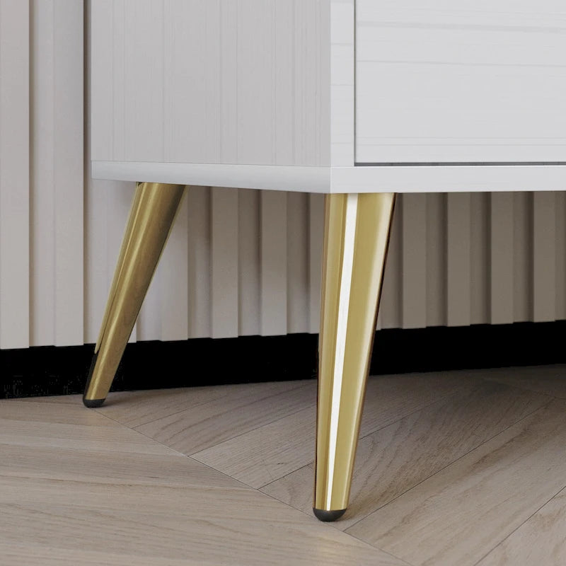 Cassettiera moderna a 4 cassetti in legno, gambe e maniglie in metallo dorato, legno massello + ingegnerizzato, 4 colori, 37,3 cm L x 107,3 cm H