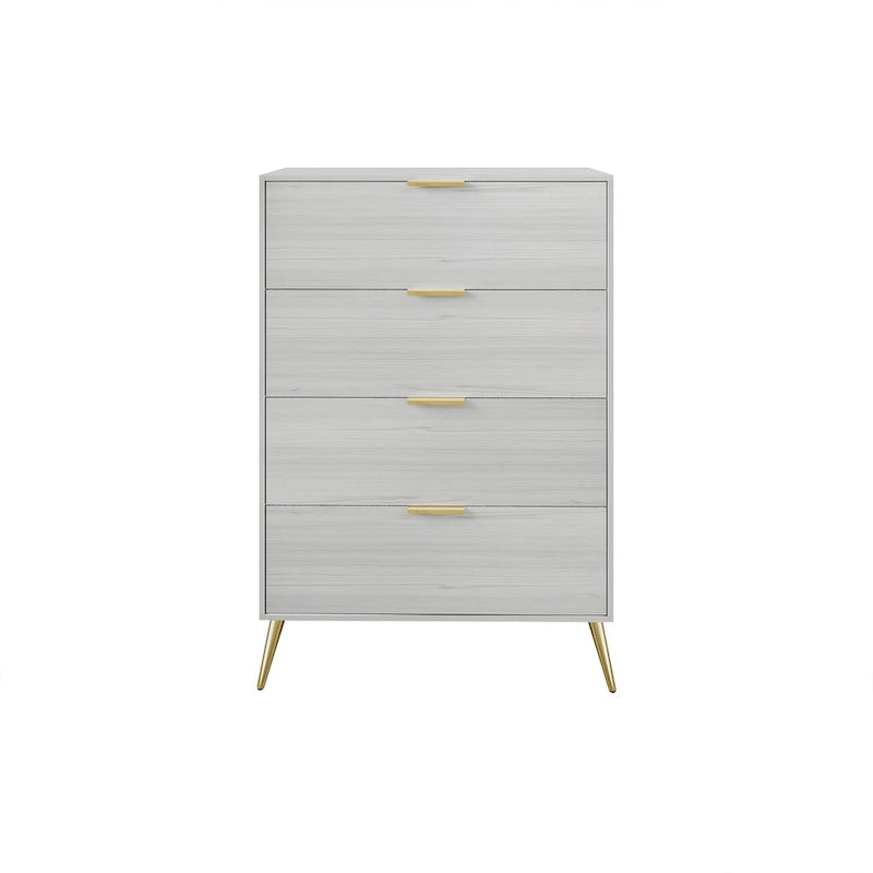 Cassettiera moderna a 4 cassetti in legno, gambe e maniglie in metallo dorato, legno massello + ingegnerizzato, 4 colori, 37,3 cm L x 107,3 cm H
