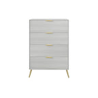 Cassettiera moderna a 4 cassetti in legno, gambe e maniglie in metallo dorato, legno massello + ingegnerizzato, 4 colori, 37,3 cm L x 107,3 cm H