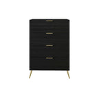 Cassettiera moderna a 4 cassetti in legno, gambe e maniglie in metallo dorato, legno massello + ingegnerizzato, 4 colori, 37,3 cm L x 107,3 cm H