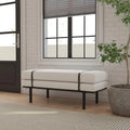 Panca Moderna Imbottita, Tessuto Bouclé Crema, Gambe in Metallo Nero Verniciato a Polvere, Cinturino in Ecopelle, 117 cm L x 46 cm A