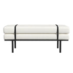 Panca Moderna Imbottita, Tessuto Bouclé Crema, Gambe in Metallo Nero Verniciato a Polvere, Cinturino in Ecopelle, 117 cm L x 46 cm A