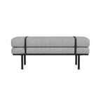 Panca Moderna Imbottita, Tessuto Bouclé Crema, Gambe in Metallo Nero Verniciato a Polvere, Cinturino in Ecopelle, 117 cm L x 46 cm A