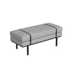 Panca Moderna Imbottita, Tessuto Bouclé Crema, Gambe in Metallo Nero Verniciato a Polvere, Cinturino in Ecopelle, 117 cm L x 46 cm A