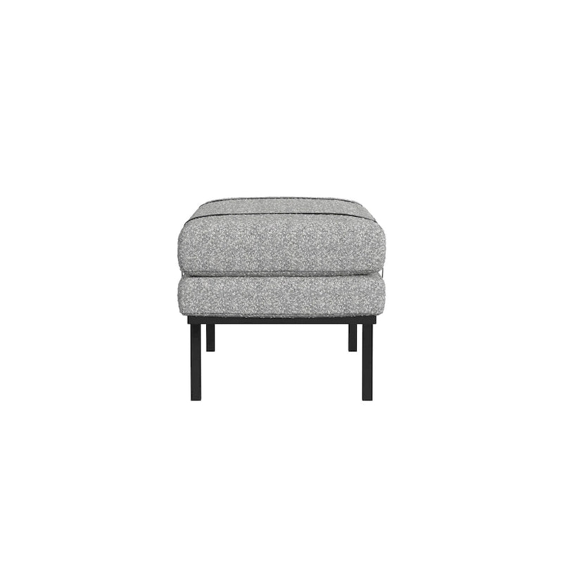 Panca Moderna Imbottita, Tessuto Bouclé Crema, Gambe in Metallo Nero Verniciato a Polvere, Cinturino in Ecopelle, 117 cm L x 46 cm A