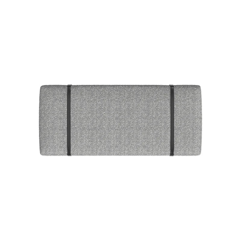 Panca Moderna Imbottita, Tessuto Bouclé Crema, Gambe in Metallo Nero Verniciato a Polvere, Cinturino in Ecopelle, 117 cm L x 46 cm A