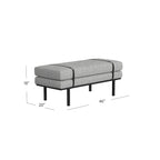 Panca Moderna Imbottita, Tessuto Bouclé Crema, Gambe in Metallo Nero Verniciato a Polvere, Cinturino in Ecopelle, 117 cm L x 46 cm A