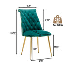 Set di 2 sedie da pranzo moderne in velluto, gambe in metallo dorato, cuscino in schiuma, piedini antiscivolo, capacità 113 kg