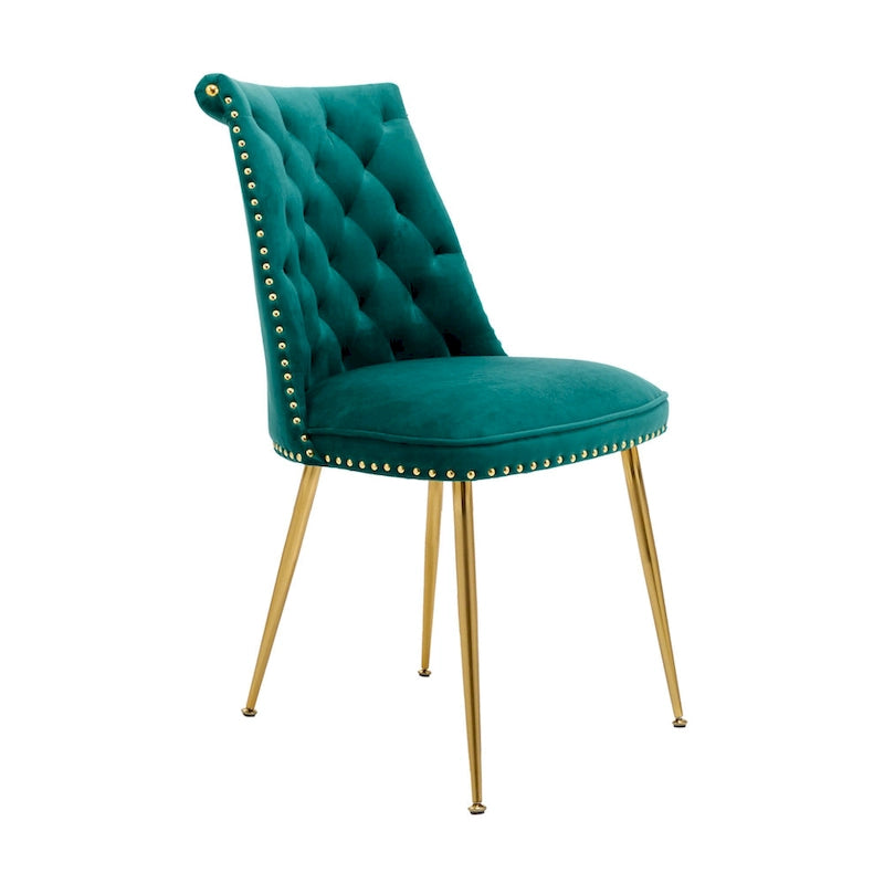Set di 2 sedie da pranzo moderne in velluto, gambe in metallo dorato, cuscino in schiuma, piedini antiscivolo, capacità 113 kg