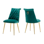 Set di 2 sedie da pranzo moderne in velluto, gambe in metallo dorato, cuscino in schiuma, piedini antiscivolo, capacità 113 kg