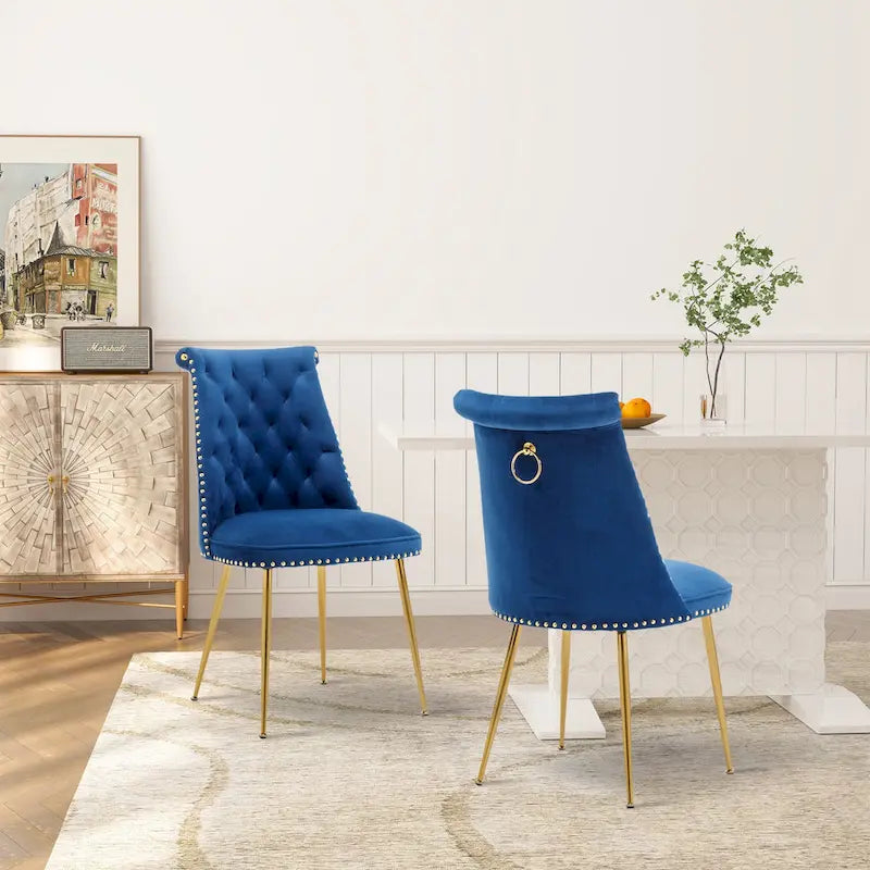 Set di 2 sedie da pranzo moderne in velluto, gambe in metallo dorato, cuscino in schiuma, piedini antiscivolo, capacità 113 kg