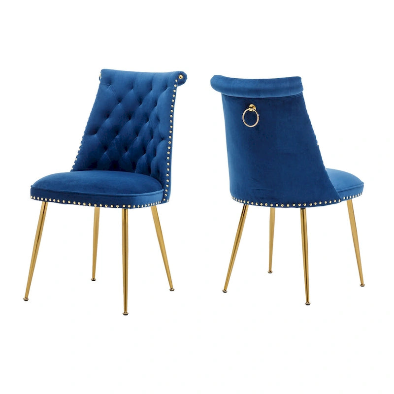 Set di 2 sedie da pranzo moderne in velluto, gambe in metallo dorato, cuscino in schiuma, piedini antiscivolo, capacità 113 kg