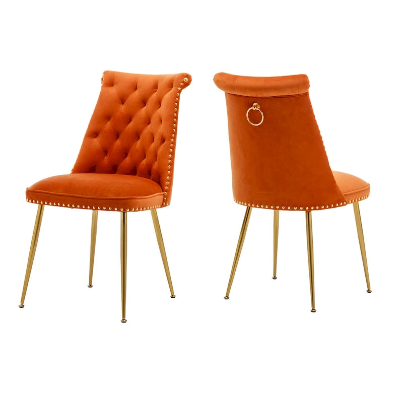 Set di 2 sedie da pranzo moderne in velluto, gambe in metallo dorato, cuscino in schiuma, piedini antiscivolo, capacità 113 kg