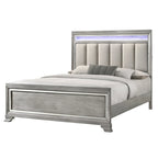 Camera da letto con pannelli imbottiti Evonne 6 pezzi, colore grigio, con luci a LED