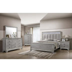Camera da letto con pannelli imbottiti Evonne 6 pezzi, colore grigio, con luci a LED