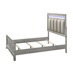 Camera da letto con pannelli imbottiti Evonne 6 pezzi, colore grigio, con luci a LED